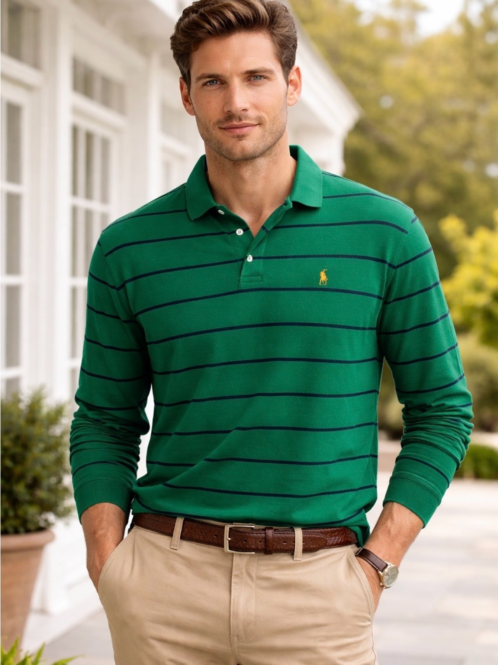 Lauren Ralph Lauren Striped Pique Long sleeve Size Large 31” L